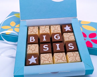 Chocolate Big SIS or Lil SIS Gift with Personalised Message, Chocolates for Big Sister, Chocolates for Little Sister, Love my Sister Gift