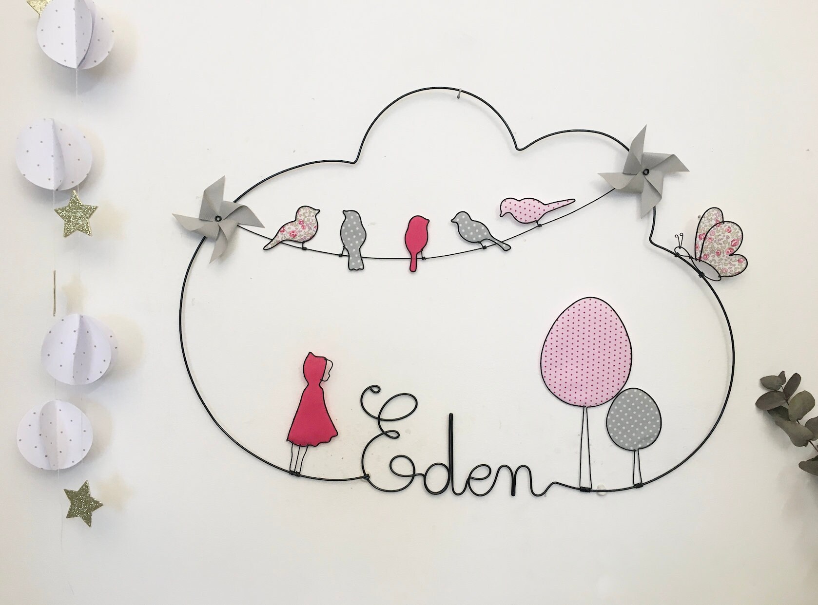 Prénom Fil de Fer Petit Chaperon Rouge, Oiseaux Papillon