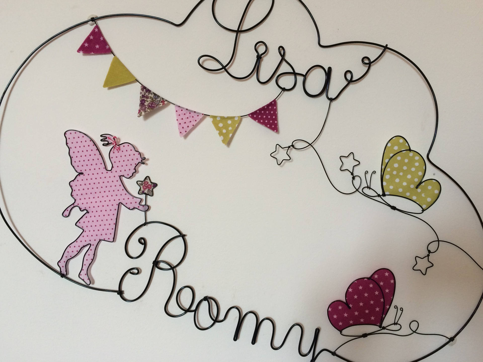 Prénom Fil de Fer Double Fée Fanion Papillon