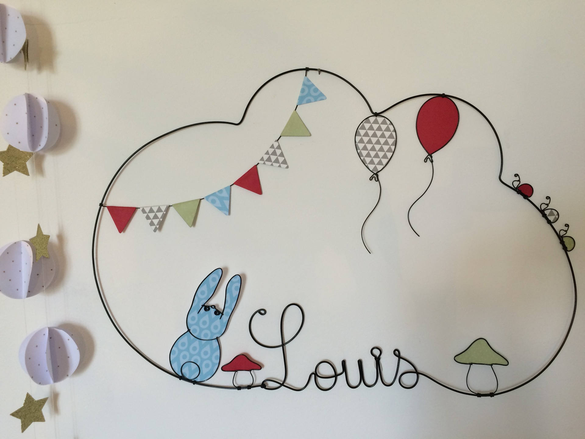 Prénom Fil de Fer Lapin Ballons Louis