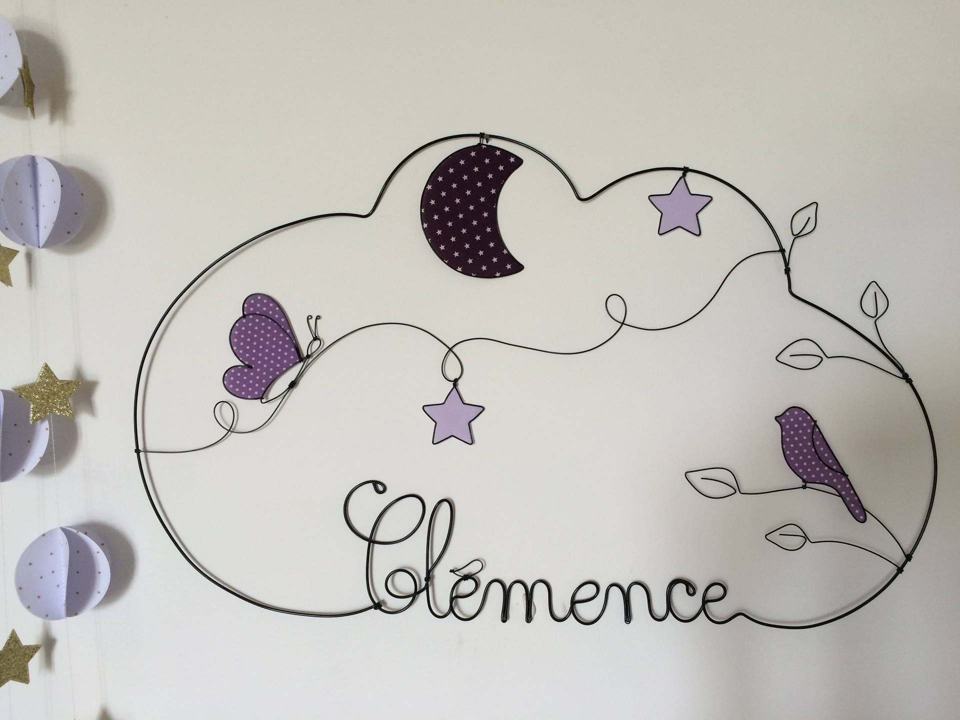 Prénom Fil de Fer Papillon Lune Etoiles Oiseaux Papillon