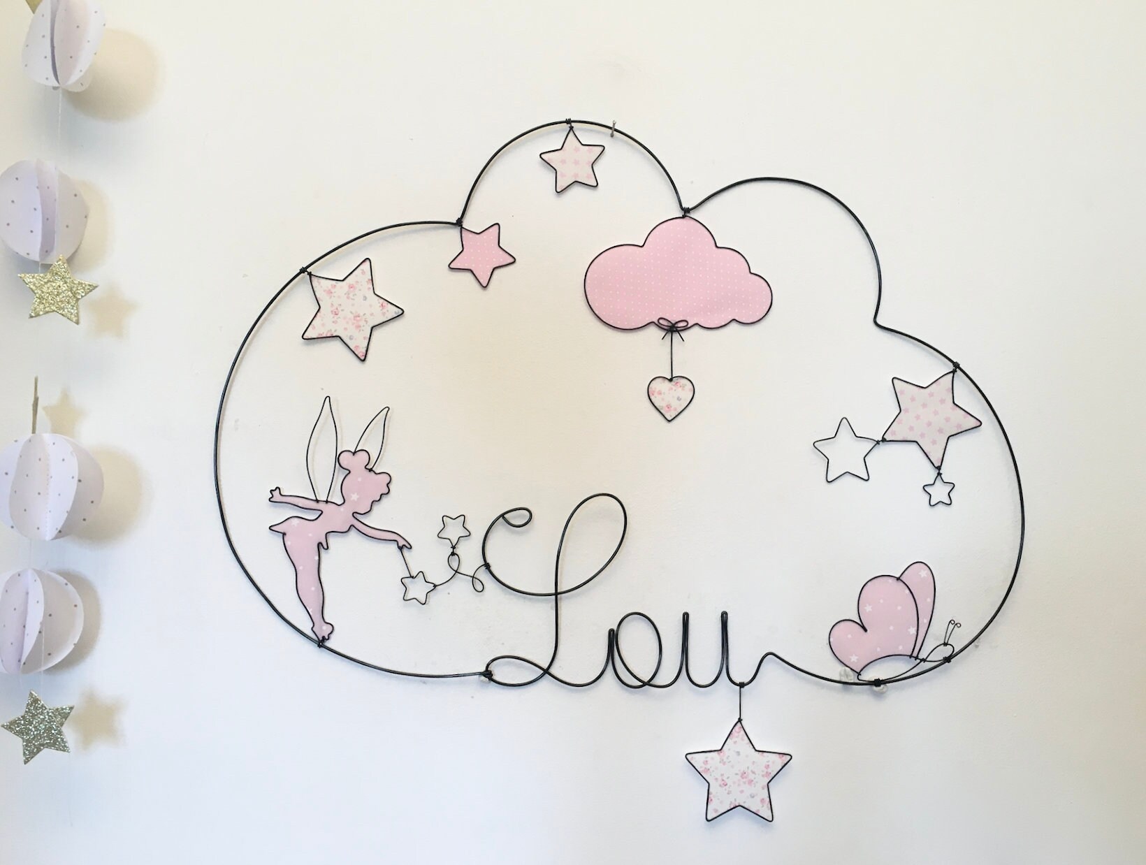 Prénom Fil de Fer Fée Papillon Nuage Coeur Étoiles