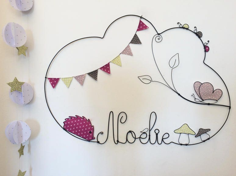 Prénom Fil de Fer Hérisson, Papillon, Champignons, Coccinelles