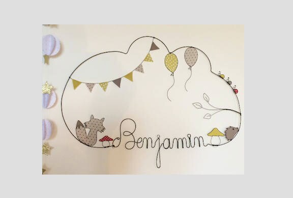 Prénom Fil de Fer Renard Ballons Champignons