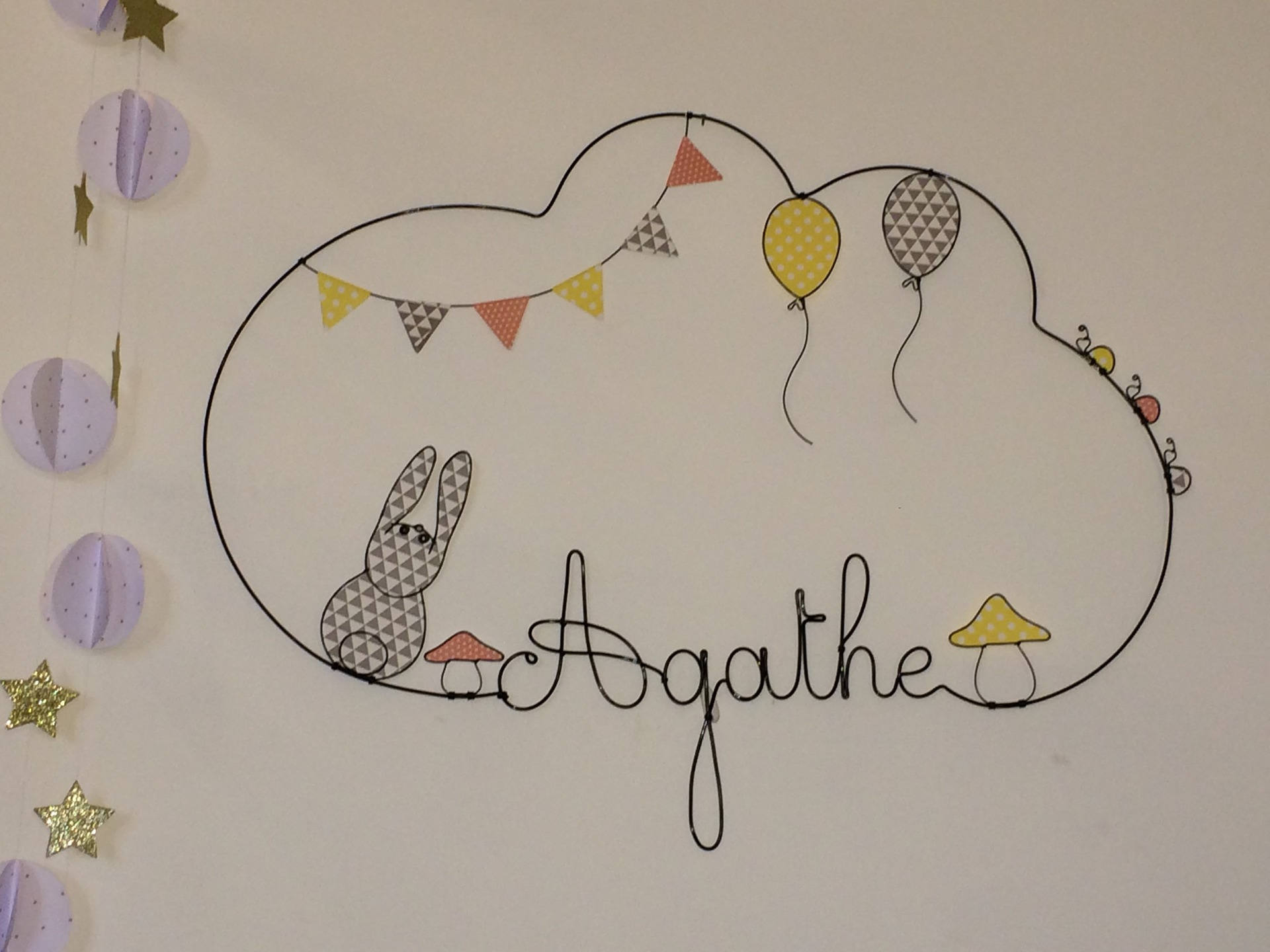 Prénom Fil de Fer Lapin, Ballons, Champignons