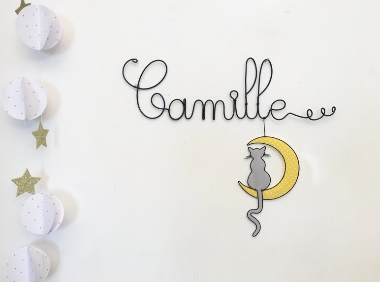 Prénom Fil de Fer Chat Lune