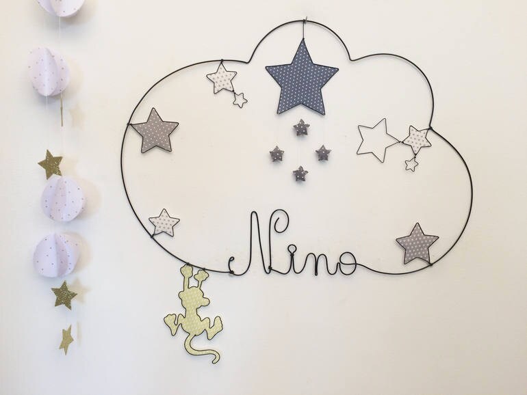 Prénom Fil de Fer Etoiles Singe