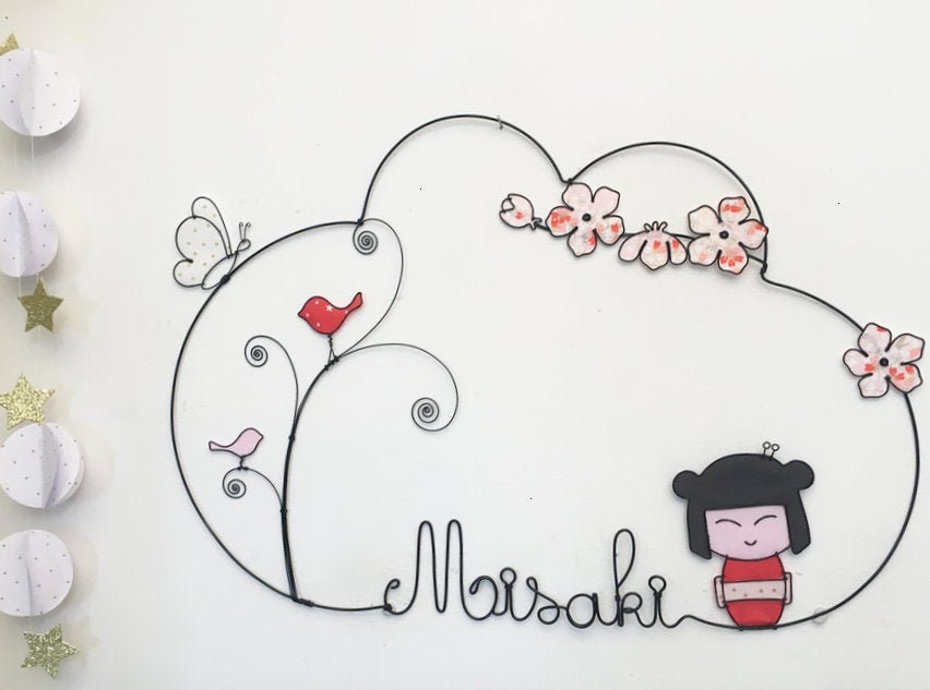 Prénom Fil de Fer Fleurs Cerisier Japonais