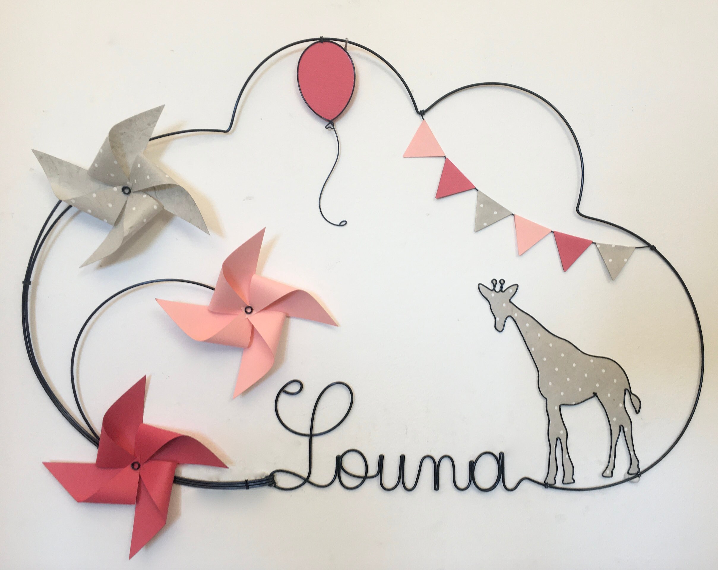 Prénom Fil de Fer Girafe, Moulins A Vent, Ballon, Fanions