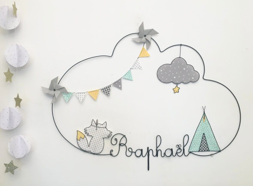 Prénom Fil de Fer Renard, Tipi, Nuage, Moulins A Vent