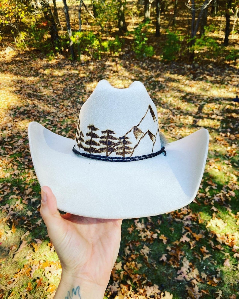 Custom Cowboy Hat Mountain Scene Burnt Hat Burned Hat Etsy