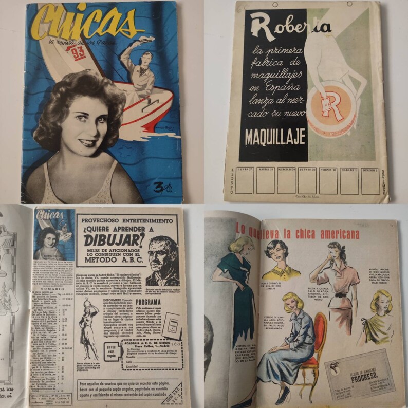 Vintage-Magazin für Mädchen. 50. Mode. Tipps. Geschichten. Comics. Werbung. Fotografien. Revista Chicas n°62.