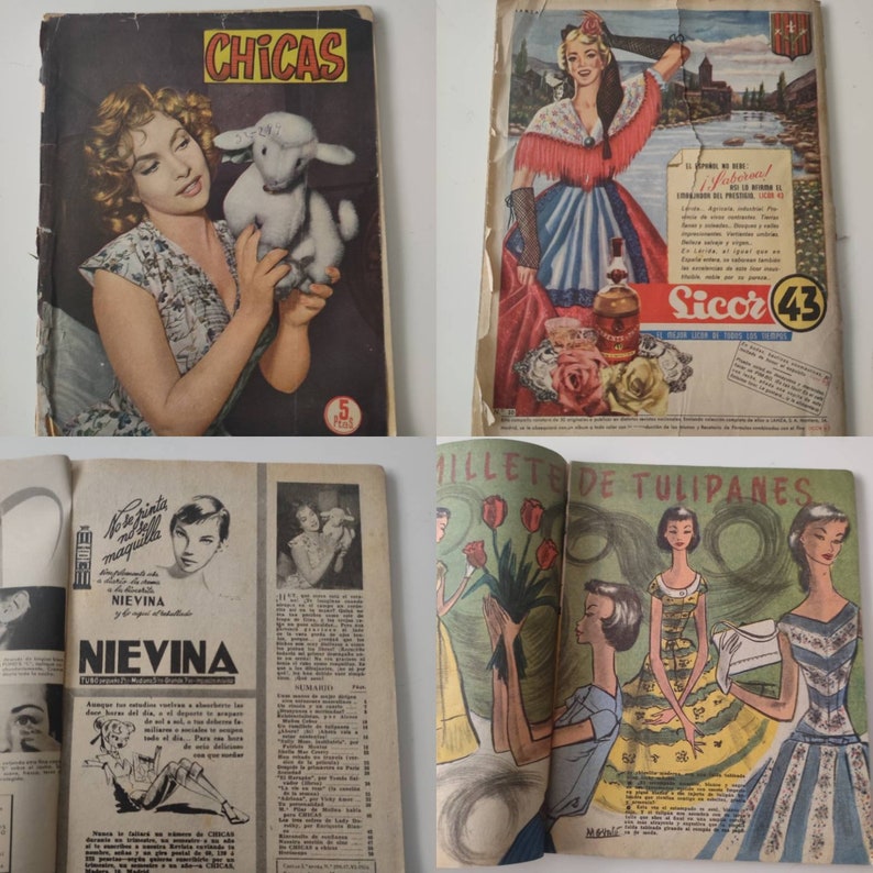 Vintage-Magazin für Mädchen. 50. Mode. Tipps. Geschichten. Comics. Werbung. Fotografien. Revista Chicas n°299
