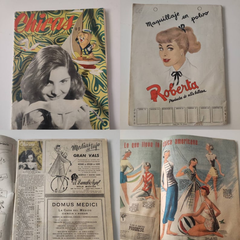 Vintage-Magazin für Mädchen. 50. Mode. Tipps. Geschichten. Comics. Werbung. Fotografien. Revista Chicas n°105