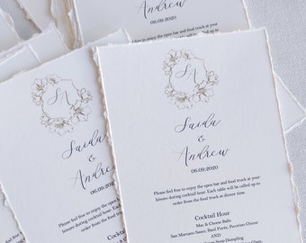 Menu card, Floral menu card, Calligraphy menu card, Dusty blue menu card, Romantic Wedding, Torn Edges Menu