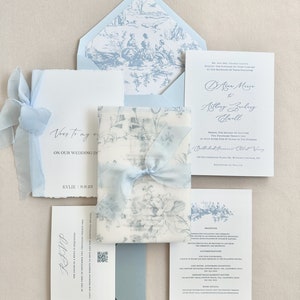 French toile Wedding Invites, Garden Wedding Invitation Suite, Light Blue Wedding Invitation