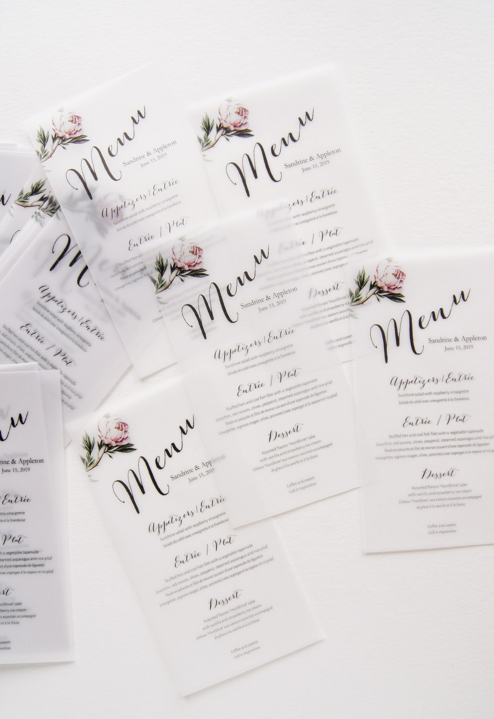 Vellum Menu Card Floral Menu Card Calligraphy Menu Card Etsy