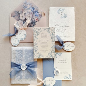 Seed Paper Wedding Invitations - 5x7 Panel Invitation with Silk Ribbon Wrap