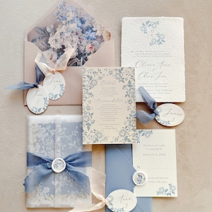 Seed Paper Wedding Invitations - 5x7 Panel Invitation with Silk Ribbon Wrap