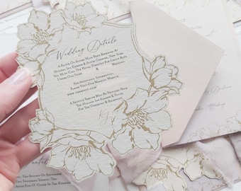 Die geschnittene Luxus-Hochzeits-Detailkarte | Blumen Briefpapier | Individuelle Farben | Premium Papier