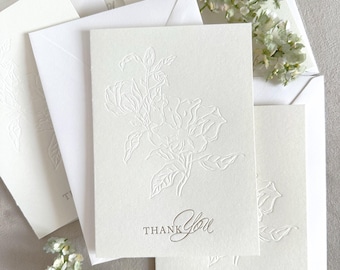 Letterpress Thank you card with Magnolia Flower for Wedding Guest or other event
