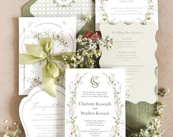 Sage Garten-Einladungs-Reihe, Grüne Aquarell Botanische Einladungen, Kunst-Blumen-Briefpapier, Elegante Garten-Reihe