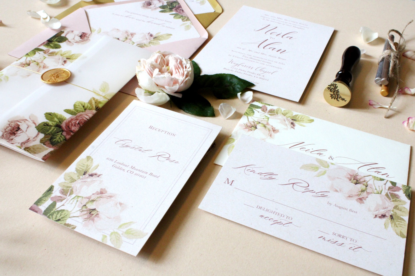 Rose Vellum Invitation Blush Wedding Invitation Floral Rose | Etsy