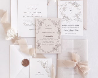Florale Hochzeitseinladung: Provence Design mit Büttenrand