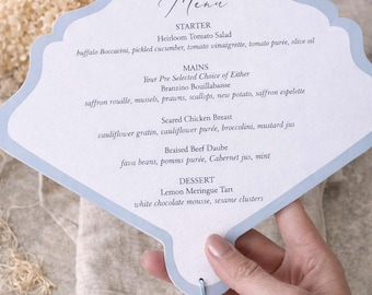 Fine Art Scalloped Menu with Tassel | Double-Sided Card with Entree, Baptism & Communion Menu | Luxury Custom Event Stationery