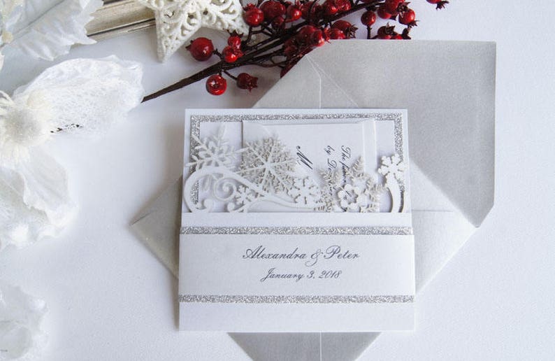 Winter Wedding Invitation Snowflake Wedding Invite Snowflake Etsy