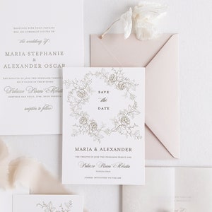 Reserve a data do cartão de casamento, Reserve a data do casamento de belas artes, Monograma de guirlanda, Reserve a data para casamento de outono, Reserve a data do jardim