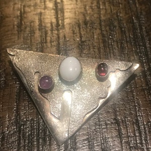 Vintage Sterling Dilver Amethyst Opal? Mid Century Pin Brooch