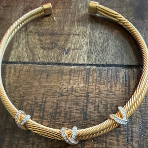 Vintage Charriol Two Tone Gold Stainless Steel Double Cable Choker Necklace