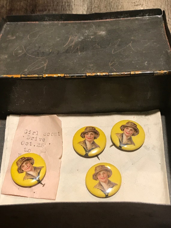 4 Vintage 1924 Girl Scout Pinback Whitehead Hoag … - image 1