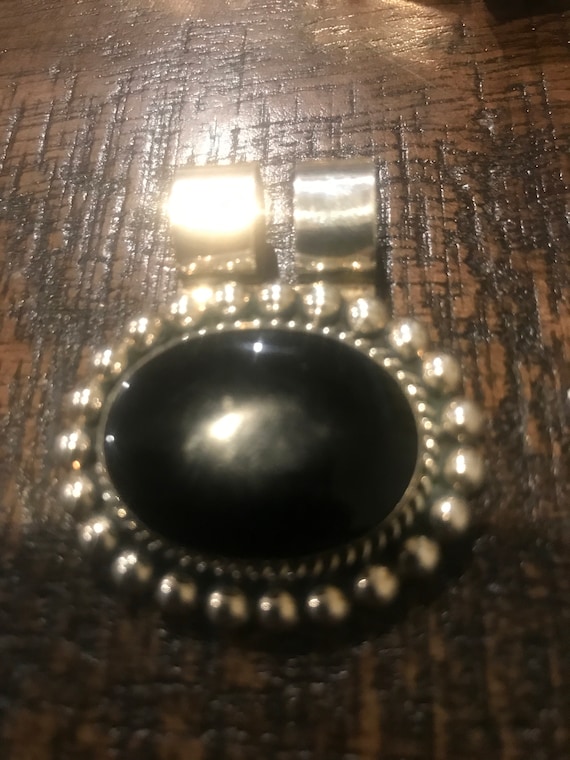 Large Cabochon Sterling Black Onyx Pendant