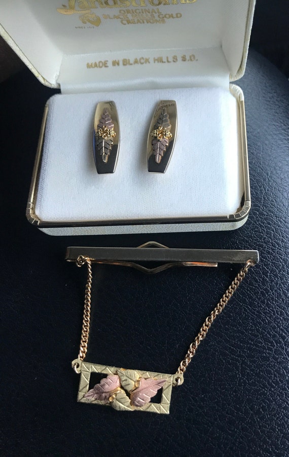 Landstroms 10k 12k Black Hills Gold Cufflinks Tieb