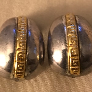 Vintage Givenchy Earrings Two Tone Silver And Gold Half Hoop Clip On