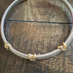 Vintage Charriol Two Tone Gold Stainless Steel Double Cable Choker Necklace