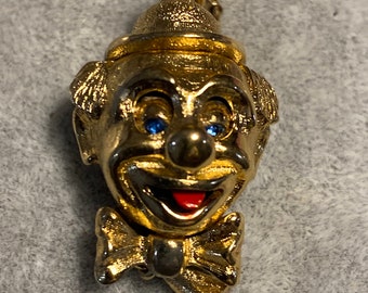 Vintage /Rare MONET 3D Clown enameled Charm Rhinestone Eyes