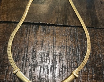 Beautiful Vintage Christian Dior Choker Necklace Gold Tone Rhinestone Sapphire