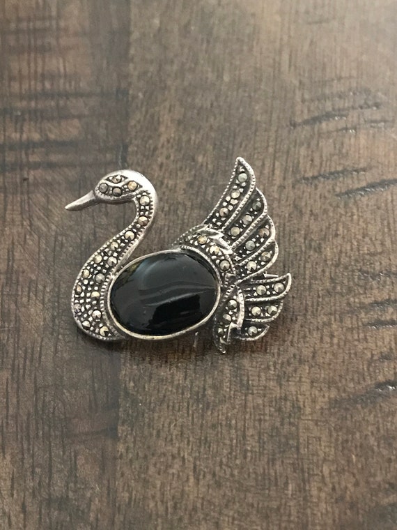 Sterling Silver Marcasite Black Onyx