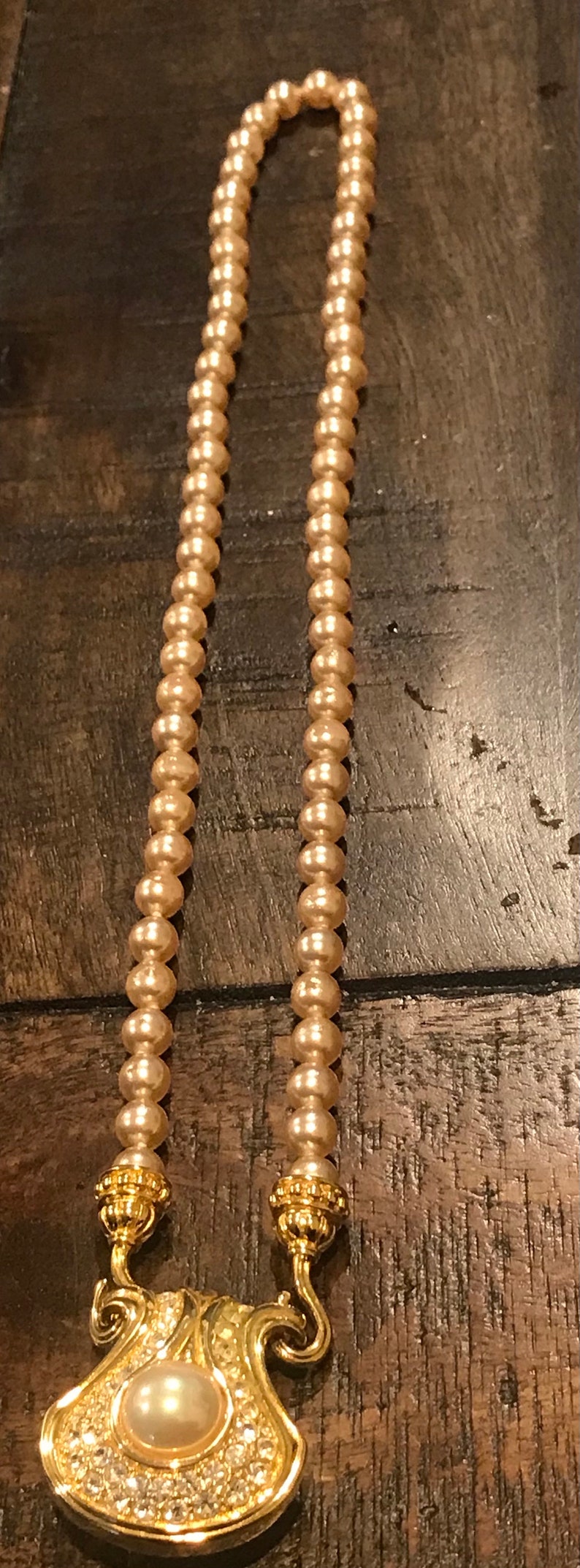 Nolan Miller Pendant Necklace Faux Pearl Lariat On Pearl Necklace