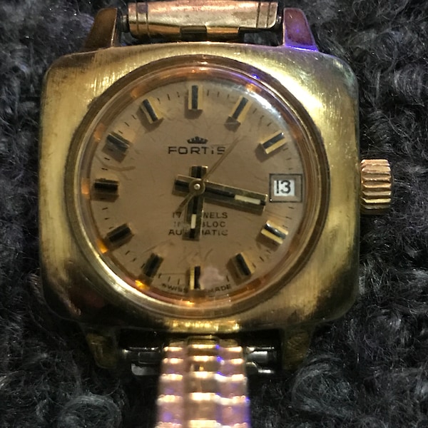 1960s FORTIS Mens 17 Jewels Incabloc Two Tone Swiss Made Wind Up Wrist Watch