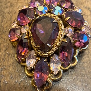 Regency Purple Lavender Floral Brooch, Art Glass Iridescent
