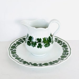 Meissen Milk Jug/Creamer and Saucer Green Vine Crossed Swords 19c.