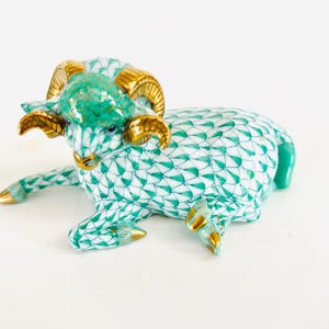 Herend Ram Porcelain Animal Green Fishnet Hand Painted