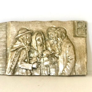 Vintage Judaica Plaque, Praying in the Synagogue from The 60&#39;s.