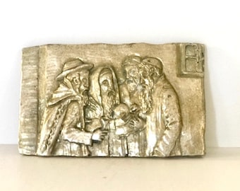 Vintage Judaica Plaque, Praying in the Synagogue from The 60&#39;s.