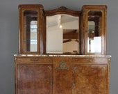Antique French Burr Walnut Marble Vitrine