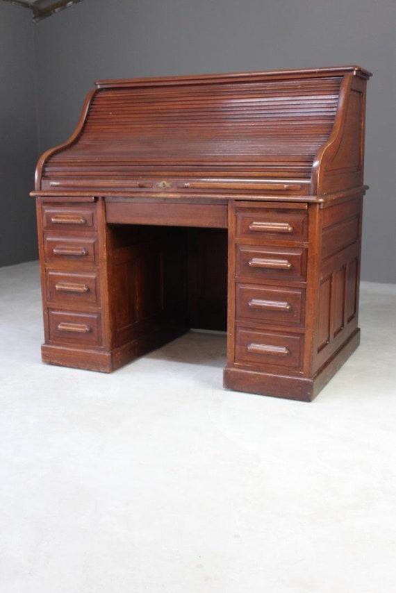 Antique Walnut Roll Top Tambour Desk Etsy